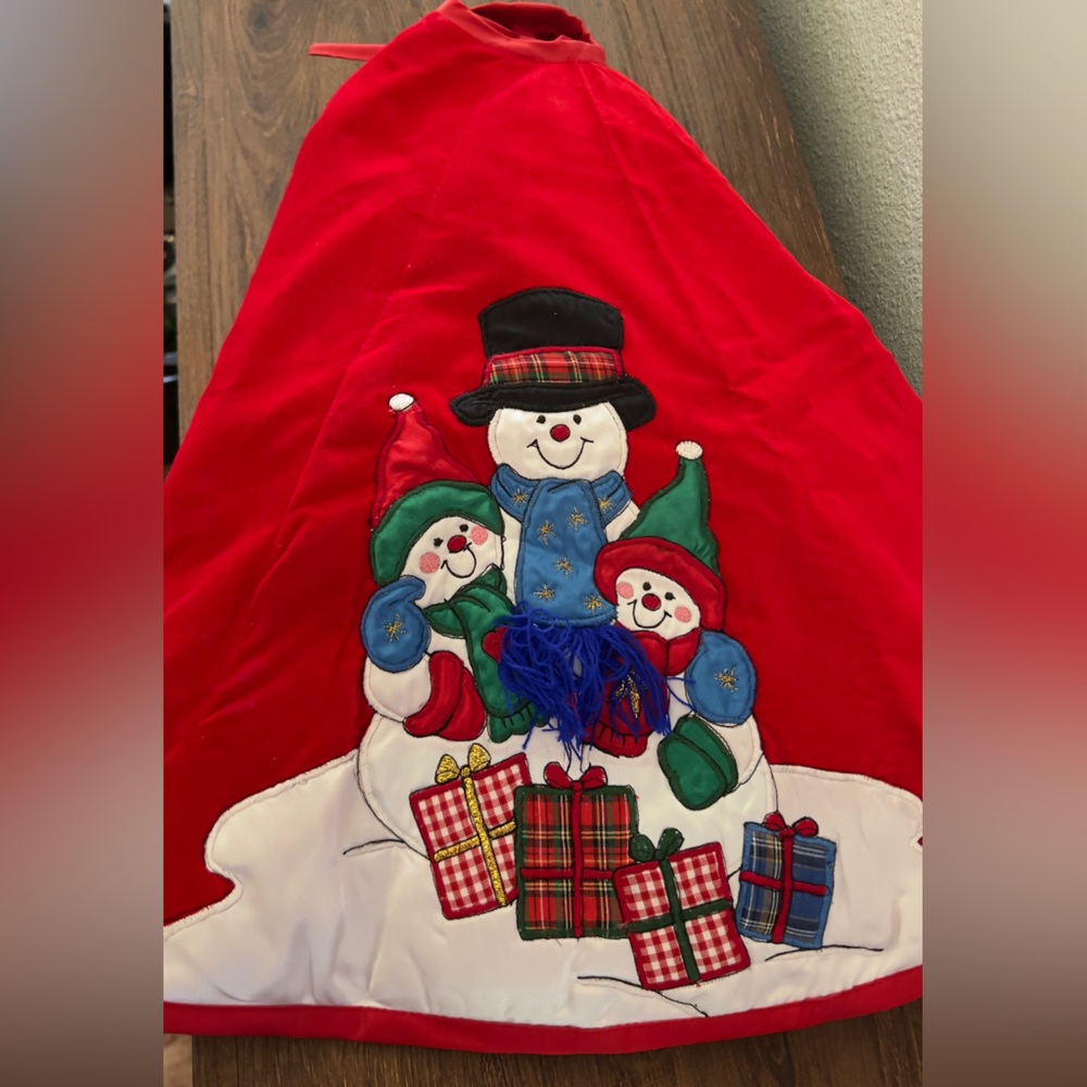 Festive Red Snowman Christmas Tree Skirt